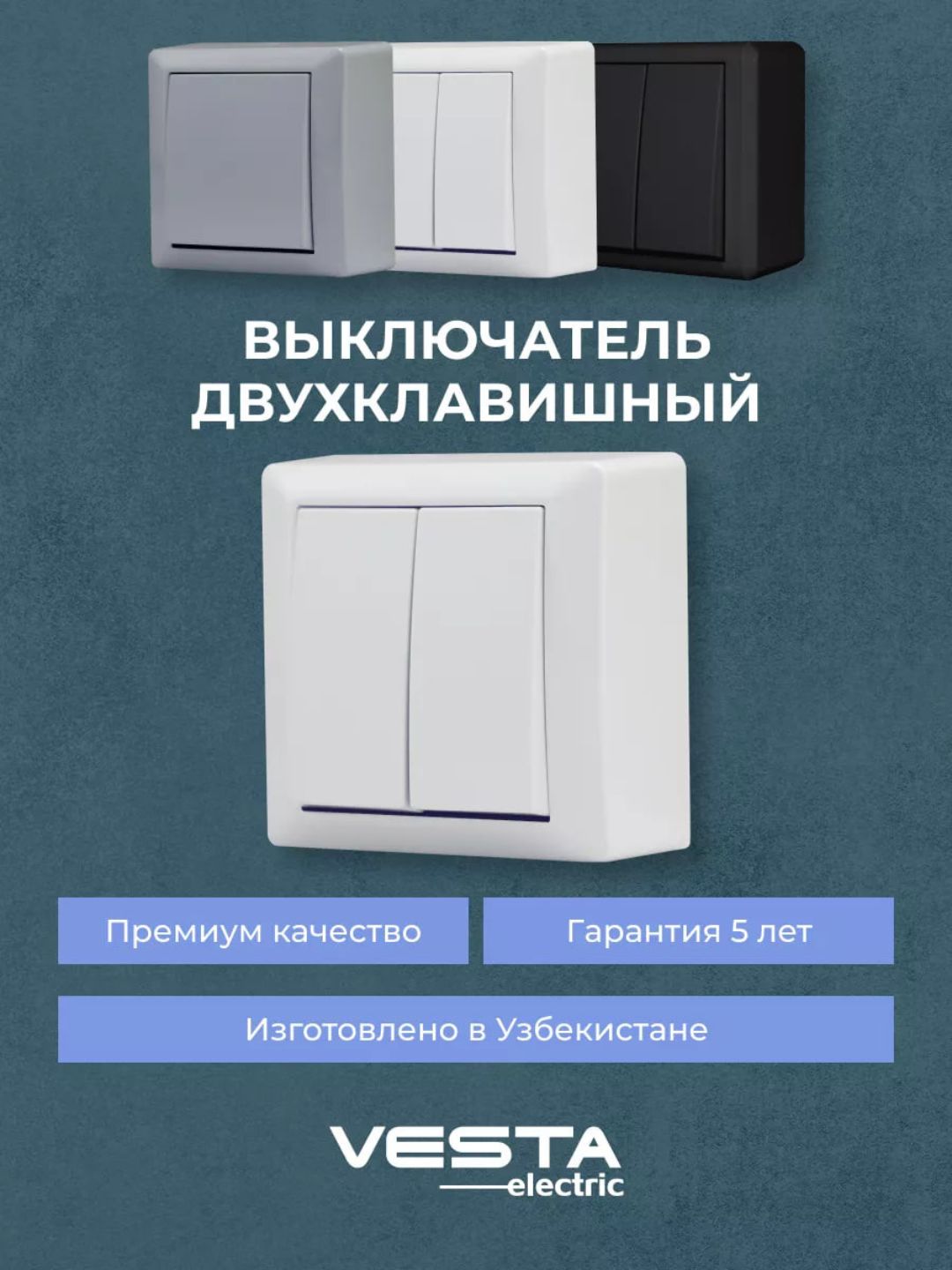 Двухклавишный накладной переключатель Vesta-Electric Mega - 