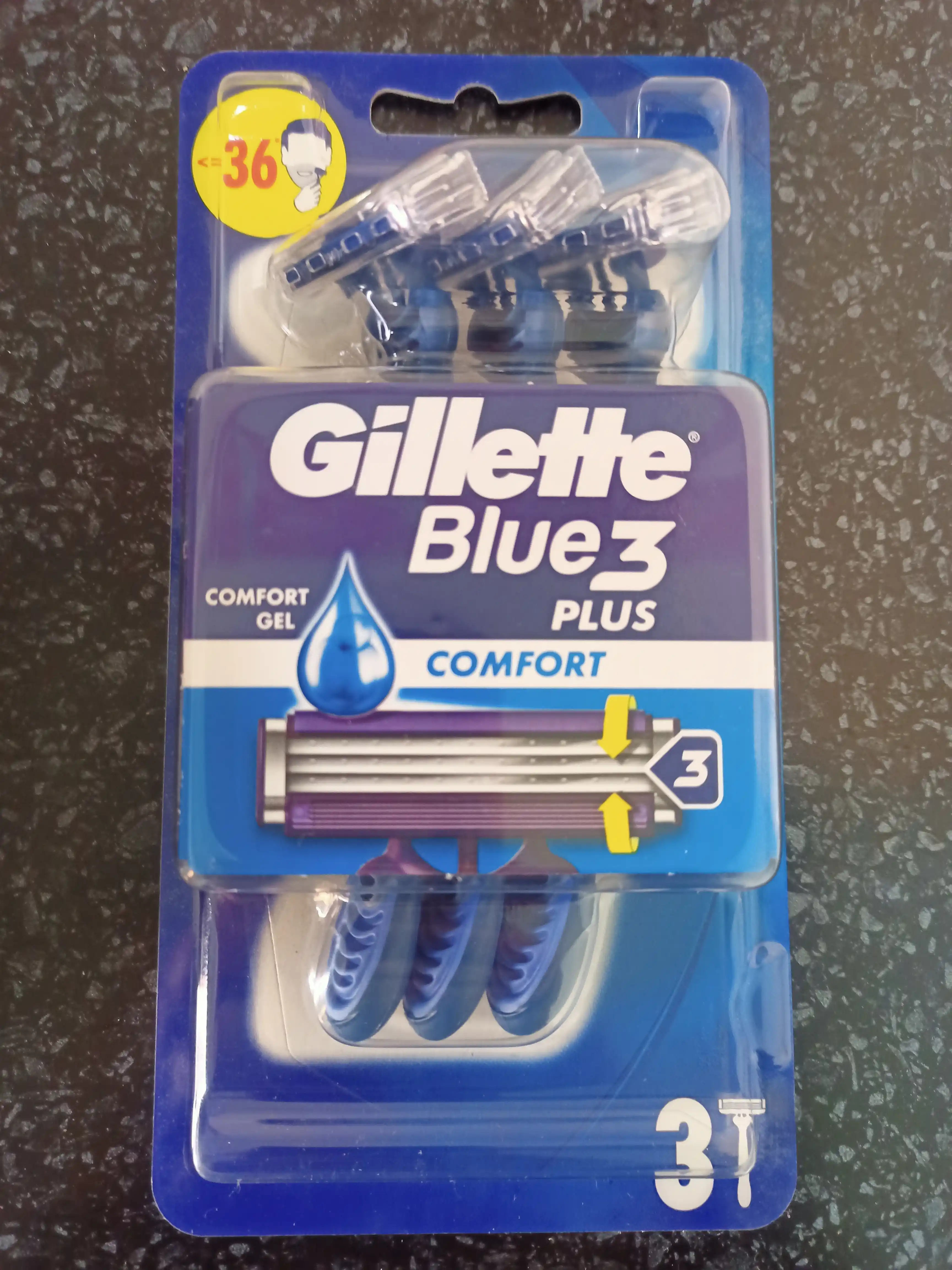 Gillette Bir martalik erkaklar ustarasi Blue3 Comfort Plus, 3 ta tig‘li, 3 dona, suzuvchi bosh