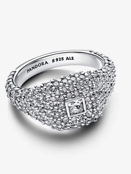 Pandora Square Pavé kokteyl uzugi, 925 kumush va yaltiroq toshlar bilan 193556C01