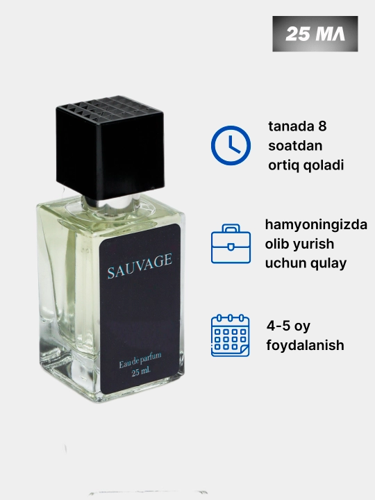 Erkaklar uchun mini parfyumlangan suv  Sauvage,  25 ml, probnik