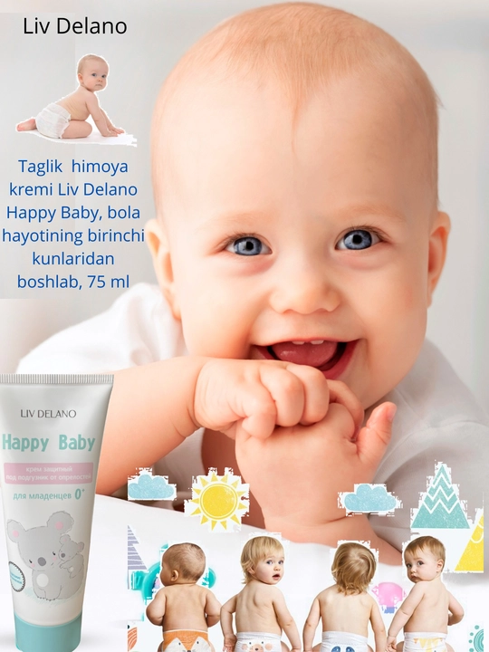 Taglik ostida himoya kremi Liv Delano Happy Baby, bolaning ilk kunlaridan boshlab, 75 ml