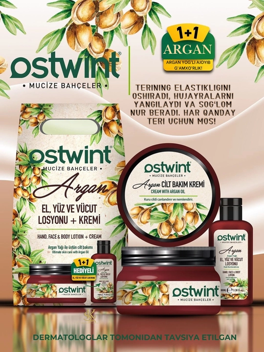 Набор для ухода за лицом и телом Ostwint, крем + лосьон, с экстрактами оливы, аргана и авокадо - 