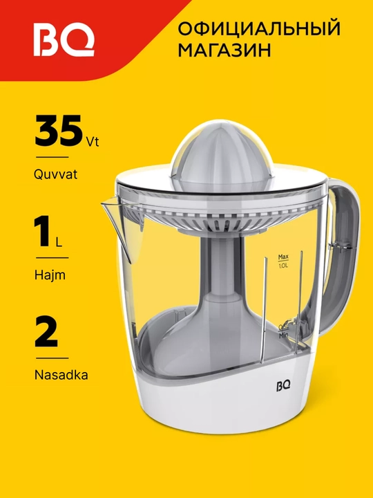 Elektr sharbat chiqargich BQ J1731 sitrus, hajmi 1 litr, quvvati 35 Vt, tezligi 64 min/ob