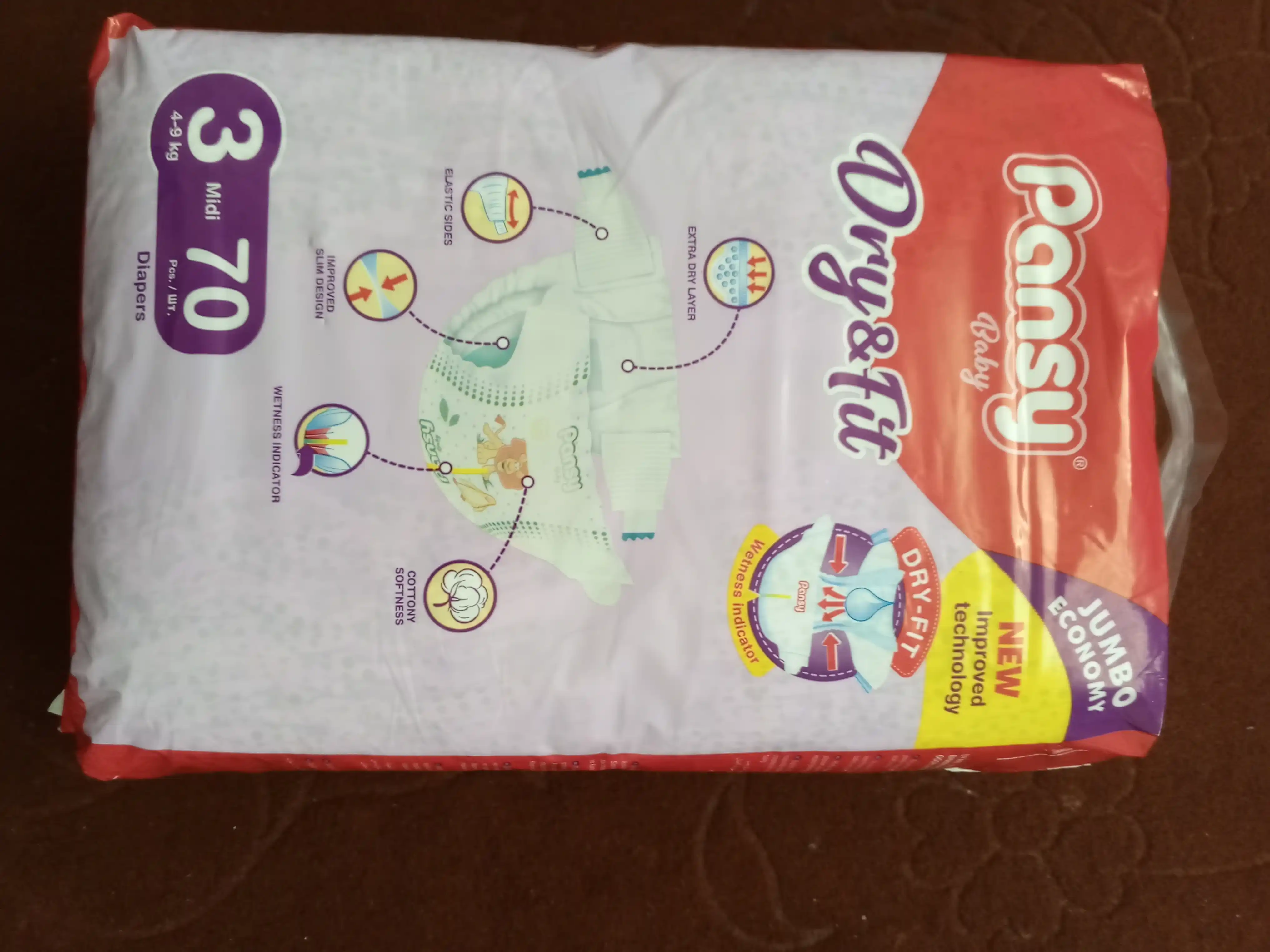 Tagliklar Pansy Jumbo Midi 3, 4-9 kg, 70 dona