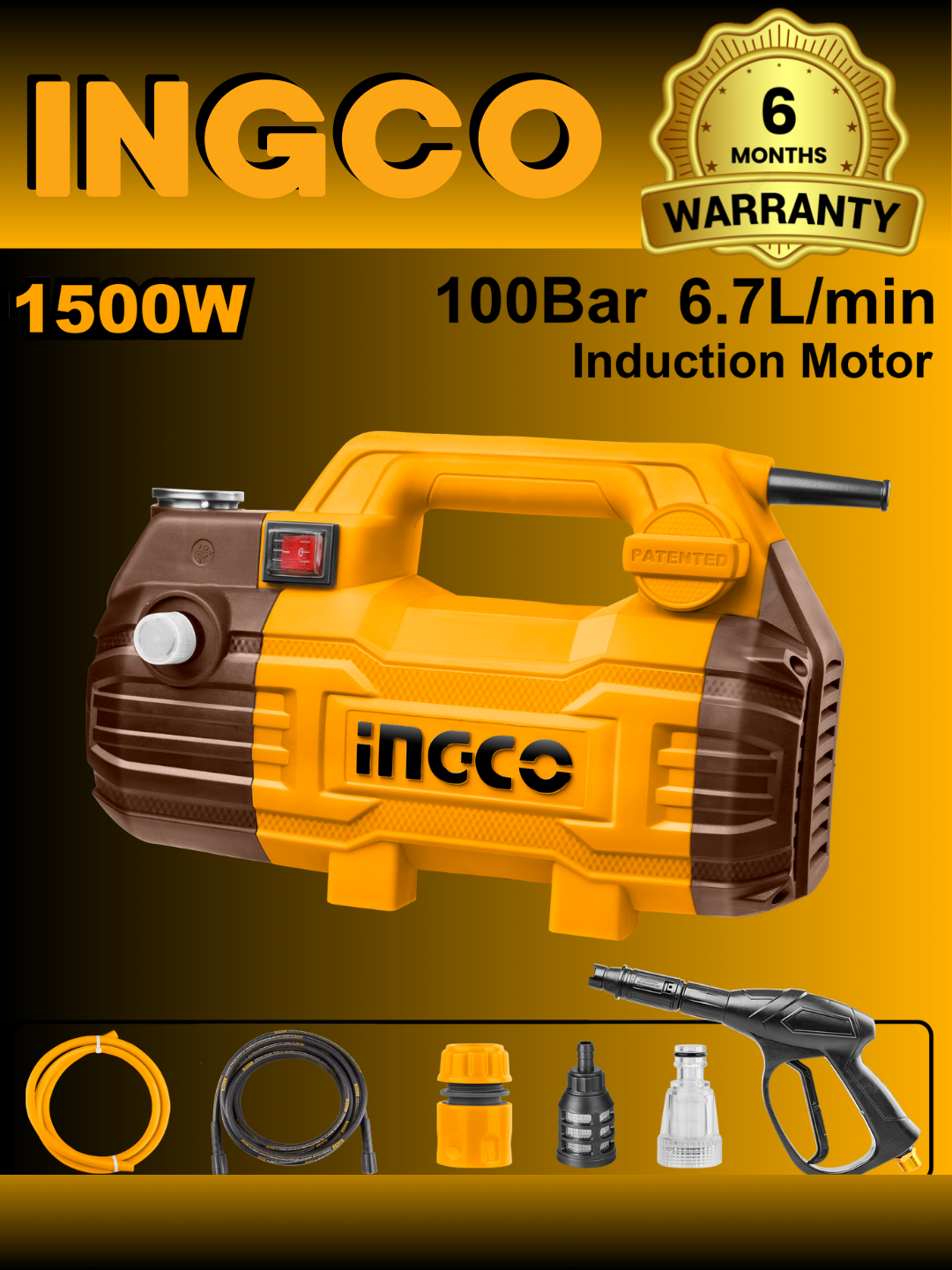 Портативная мойка высокого давленияr 1500W 100bar hpwr15028 от ingco - 