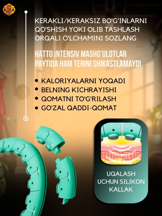 Ozish va fitnes uchun massajli hulahup, sozlanadigan va 360 aylanish hisoblagichi bilan