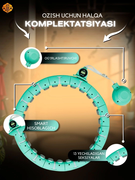 Ozish va fitnes uchun massajli hulahup, sozlanadigan va 360 aylanish hisoblagichi bilan