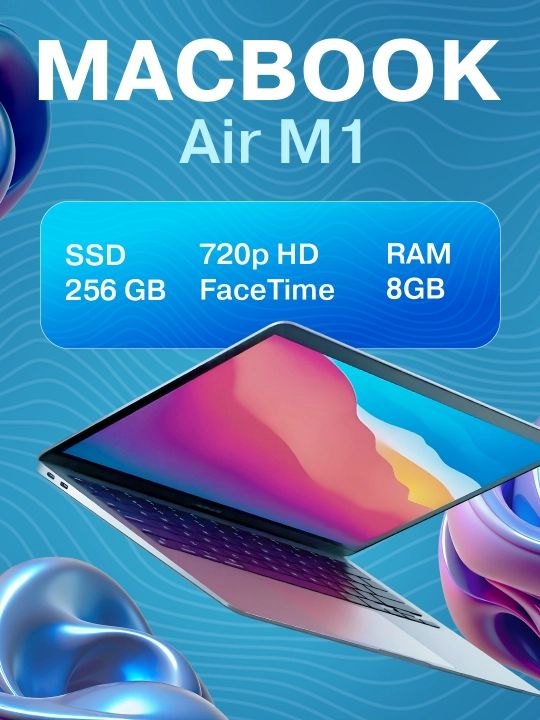 Ноутбук Apple Macbook Air M1, 13.3 Retina Displey 2560 * 1600, 8GB RAM, 256 GB - 