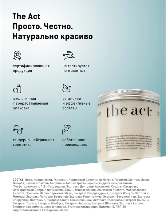 Холодное антицеллюлитное обертывание для тела, 250 г