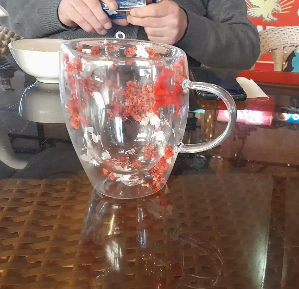 Shisha krujka, ikki devorli va gulli, 250, 350 ml