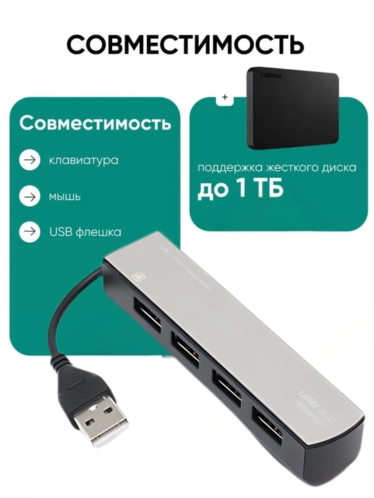 4-портовый USB-хаб, 30 см