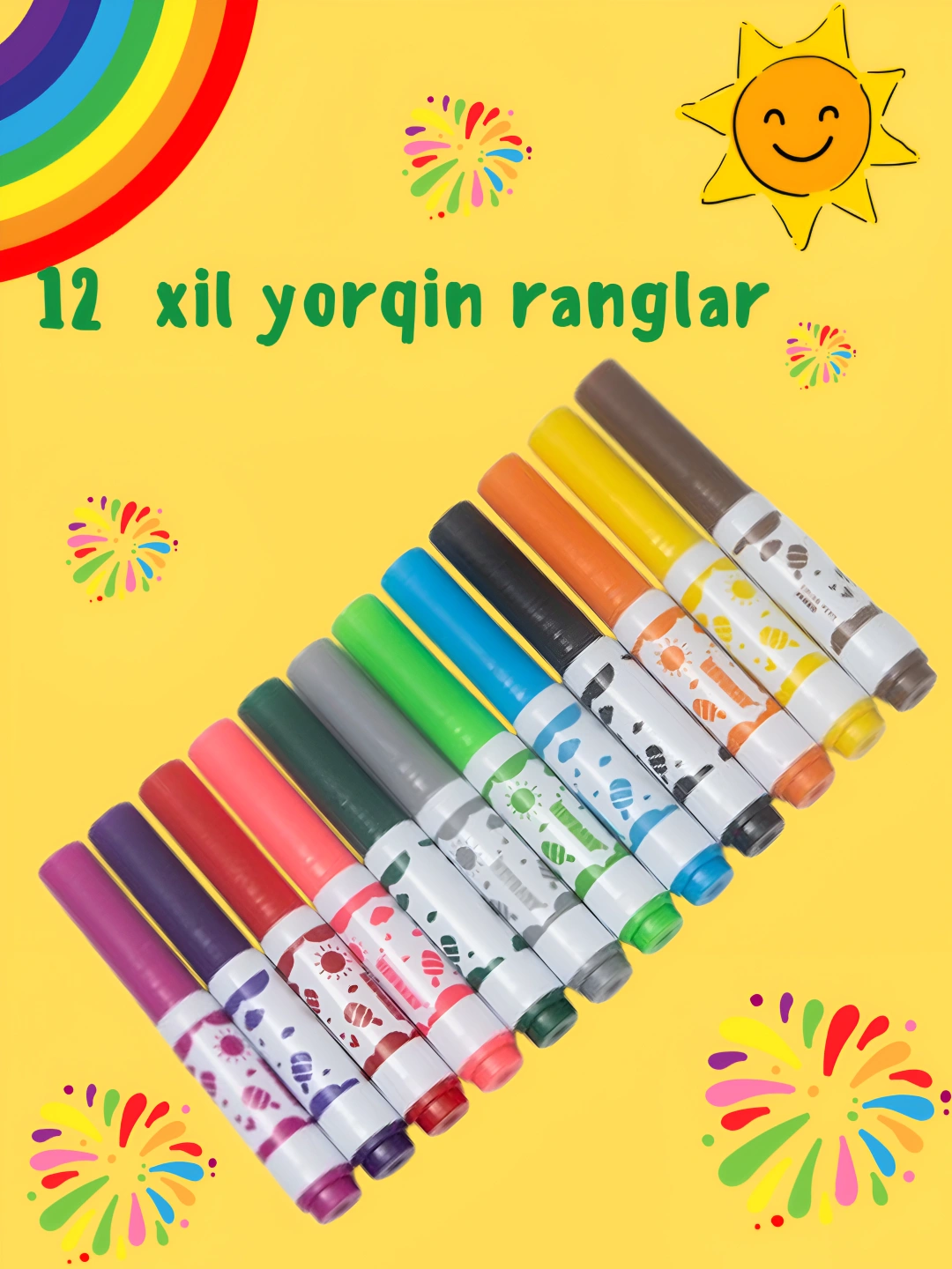 Rangsiz Rasm Rasm chizish to'plqmi, 12 xil rangli markerlar yumshoq tez o ...