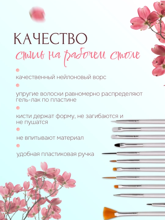 Набор кистей для дизайна ногтей и маникюра, 15 шт, 3 цвета