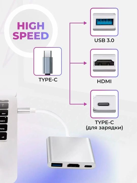 Adapter Type-c HDMI USB2.0 adapteri macbook va telefon uchun USB Type-C HDMI HD 4K