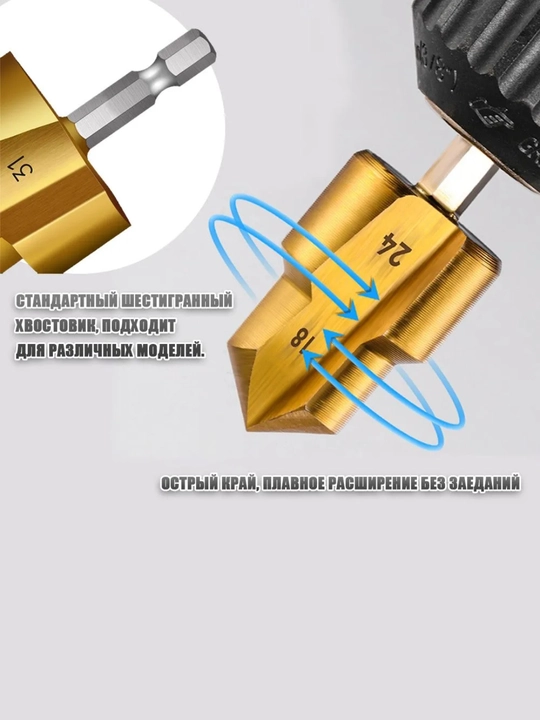 Свёрла для ПВХ труб комплект 3 шт. подъемные 20/25/32мм ступенчатое шестигранная развертка