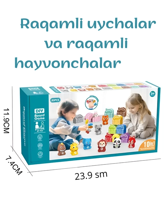 Bolalar uchun igrushkali uychalar, rangli uychalar va hayvonchalar rivojlantiruvchi o'yin - 