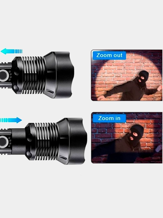 Zoom bilan qayta zaryadlanuvchi chiroq, uzoq masofali, 10000 mA/h
