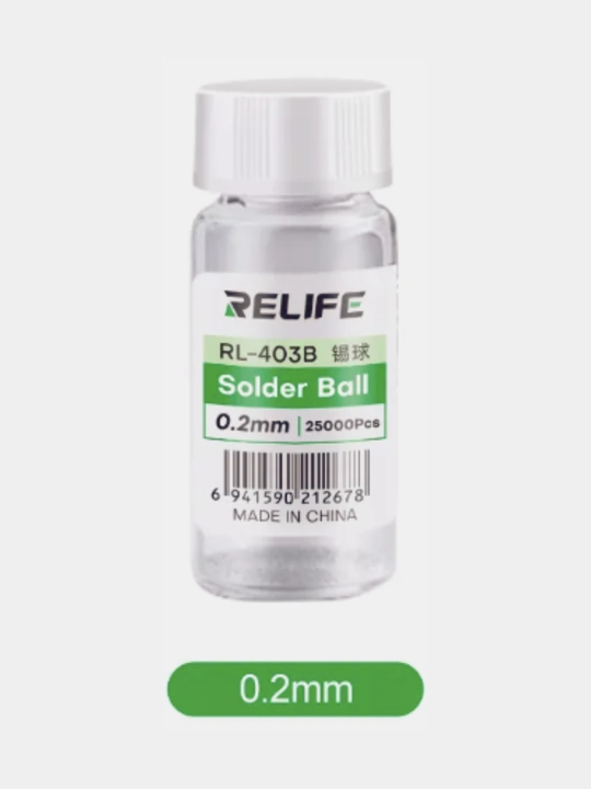 RELIFE RL-403B BGA lehim toplari 0.2 mm, 25000 dona, mikrosxemalar tamirlash uchun payvand