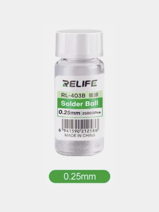 RELIFE RL-403B BGA lehim toplari 0.25 mm, 25000 dona mikrosxemalar tamirlash uchun payvand