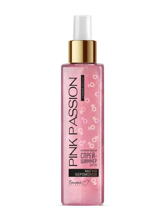 Parfyumlangan tanasi uchun shimmer spreyi Pushti Passion "Feromon sehrlari", 150 g - 