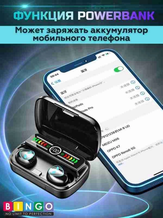 Simsiz quloqchinlar M 10, 19, 20, 88, 90 pro, Powerbank 3500 mA/soat, Bluetooth 5.3