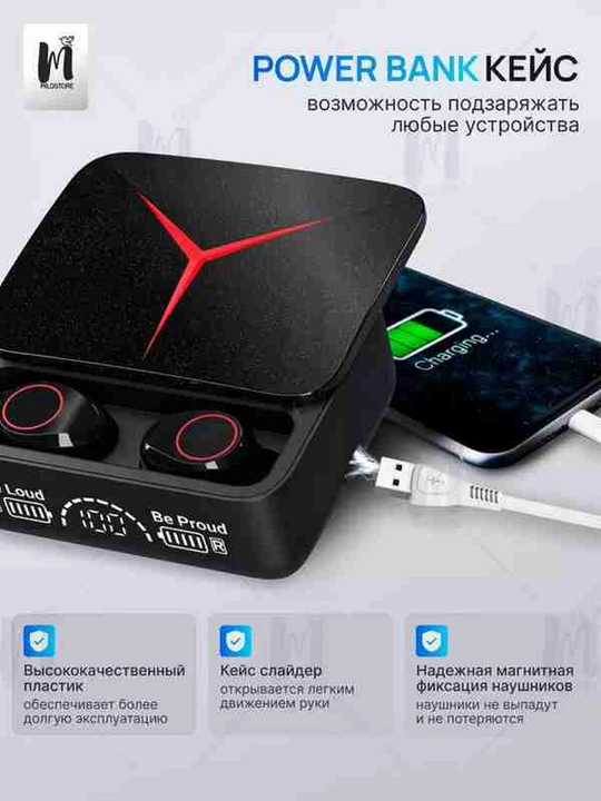 Simsiz quloqchinlar M 10, 19, 20, 88, 90 pro, Powerbank 3500 mA/soat, Bluetooth 5.3