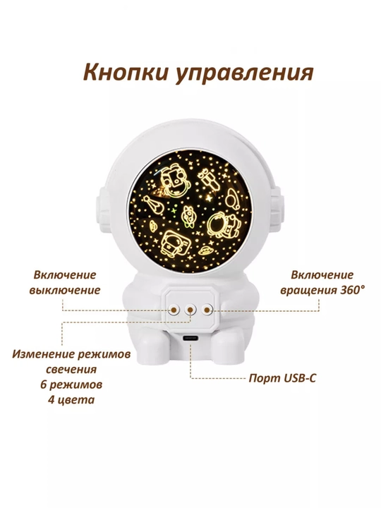 Космонавт-ночник, проектор звёздного неба для детей
