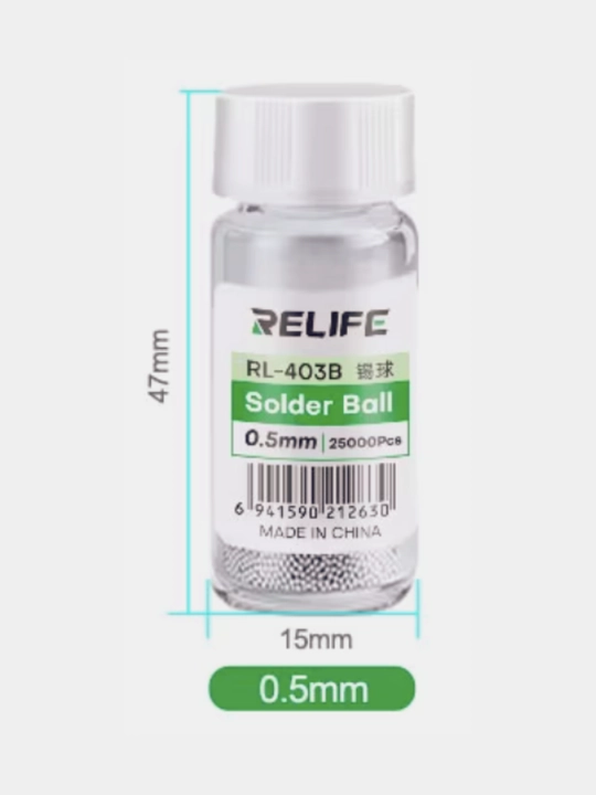 RELIFE RL-403B BGA lehim toplari 0.5 mm, 25000 dona, elektronikani tamirlash uchun arduino