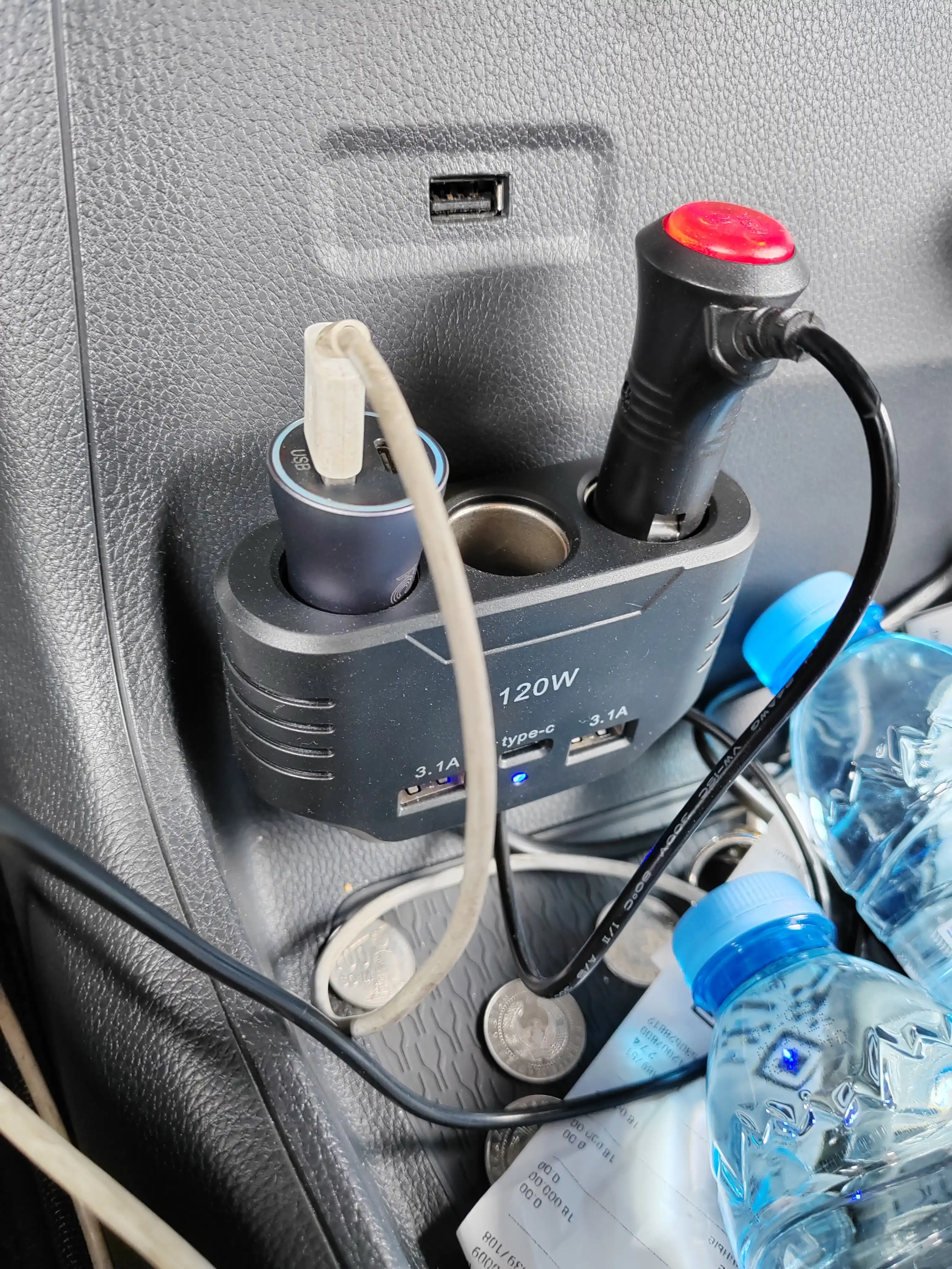 Адаптер для автомобиля с 3 разъёмами, зарядное устройство с USB и Type-C портами