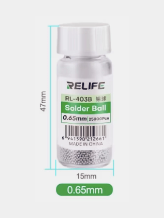 RELIFE RL-403B BGA lehim toplari, 0.65 mm, 25000 dona, elektronikani tamirlash uchun arduino