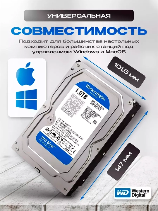 Жесткий диск HDD 500 ГБ 1 ТБ 2 ТБ 3'5 SATA 6 Гб/с, 5400/7200 rpm для ПК компьютера