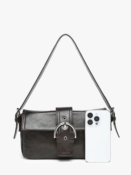 Ayollar uchun minimalistik yelkama sumka — metall to‘siqli, qisqa tutqichli model