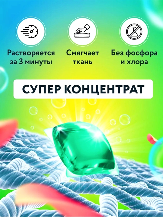 Капсулы для стирки 3 в 1 "Colorful" Мята и лотос, набор 100 шт