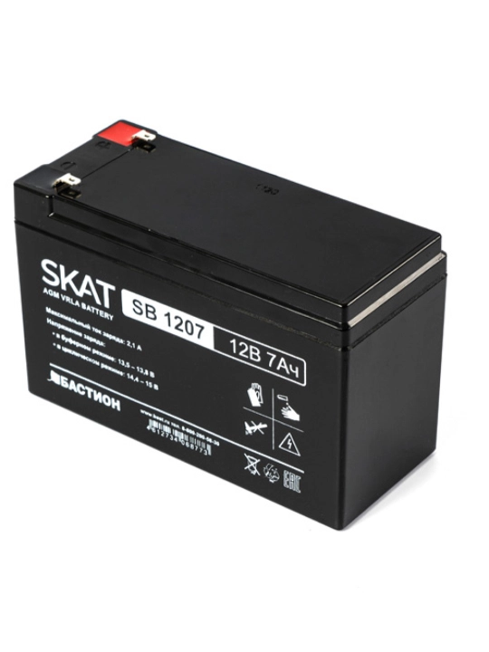 Qo‘rg‘oshin-kislotali akkumulyator AGM SKAT SB 1207, 12 V 7 A/soat uzluksiz ta’minot uchun - 
