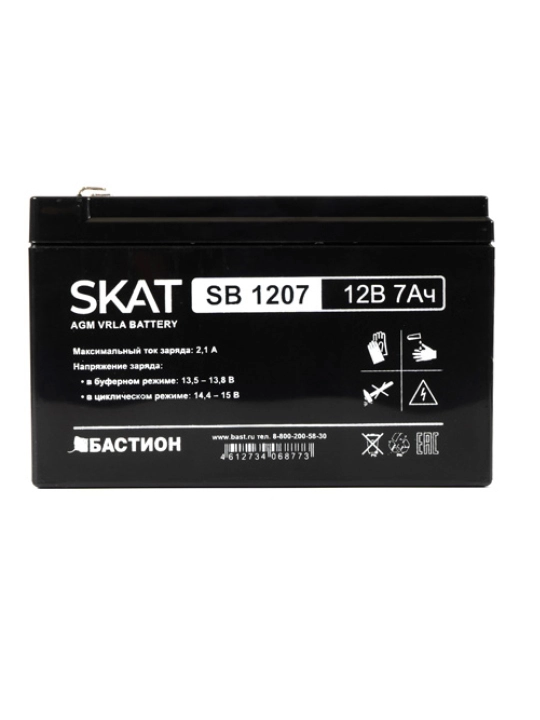 Qo‘rg‘oshin-kislotali akkumulyator AGM SKAT SB 1207, 12 V 7 A/soat uzluksiz ta’minot uchun