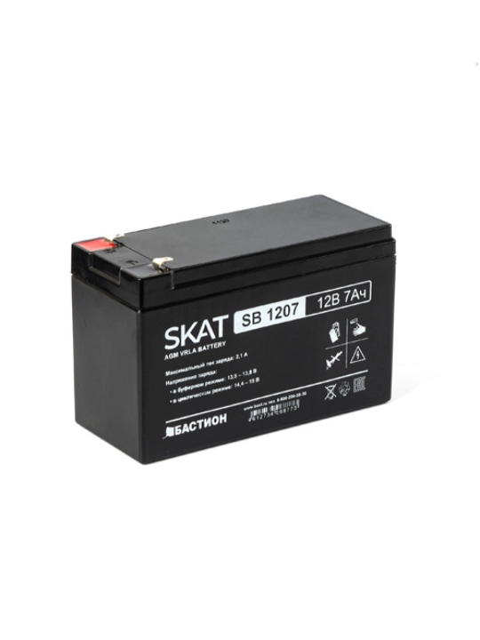 Qo‘rg‘oshin-kislotali akkumulyator AGM SKAT SB 1207, 12 V 7 A/soat uzluksiz ta’minot uchun