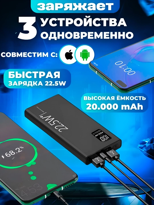 Power bank 20000ma/h 22.5W juda tez quvvatlaydi, 100% sifatli mahsulot