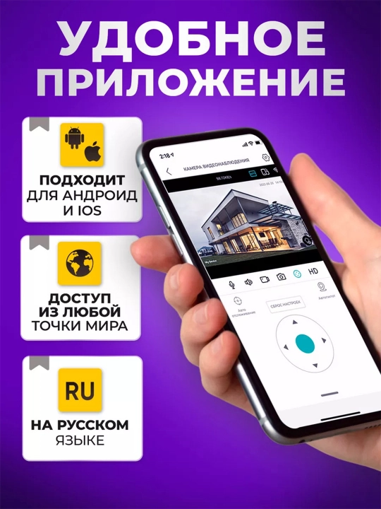 Wi-Fi камера видеонаблюдения с ночным видением, поворотом 360, датчиком движения