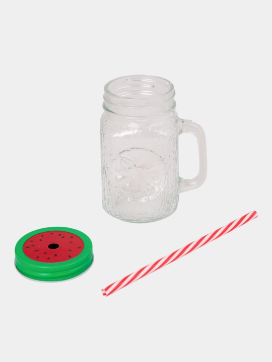 Trubochkali shisha stakan, krujka, tutqichli va metall qopqoqli, 400 ml
