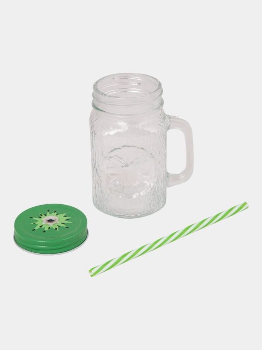 Trubochkali shisha stakan, krujka, tutqichli va metall qopqoqli, 400 ml