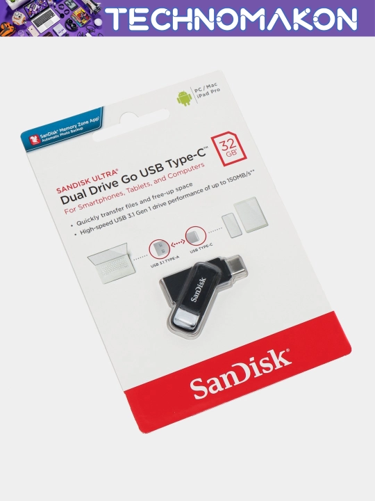 Flesh-xotira Sandisk Ultra Dual drive 32gb Go Usb Type-C 150Mb/s Usb 3.1