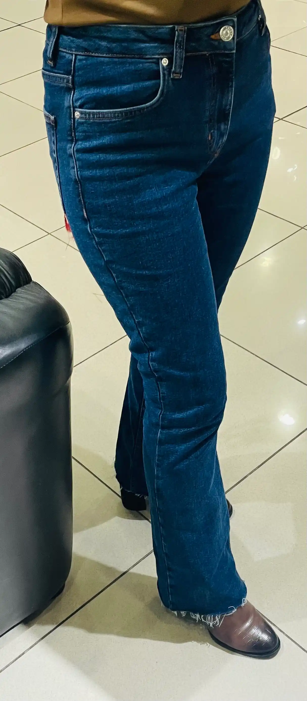 Jinsi shim bootcut o'rta o'tirish, 100% paxta