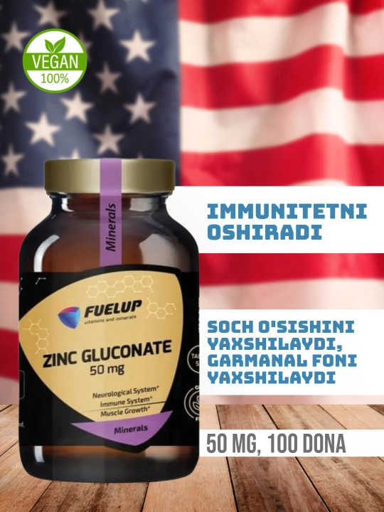 Fuelup zinc gluconate цинк глюконат 50 mg 100 va 250 dona (Ruh moddasi) shisha qadoqda - 