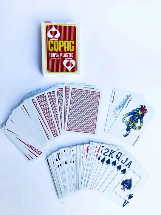 Покерные карты, пластиковые, красные, синие, 1 колода, 54 шт - 