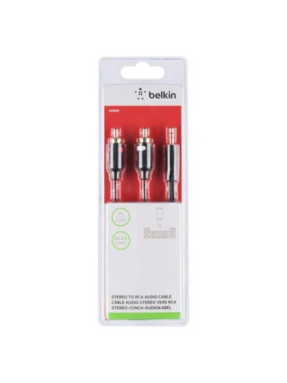 Аудиокабель Aux Belkin jack 3.5 мм- M/RCA-Mx2, portable, 1 м, black/gold F3Y116BT1M
