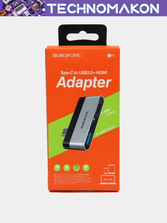 Macbook uchun Type-C HDMI, adapter Borofone DH2, USB-C dan HDMI + USB3.0