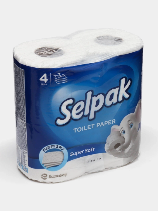 Qog'oz sochiq ''Selpak'', Super yumshoq, 3 qatlamli, har bir paketga 4 ta rulon