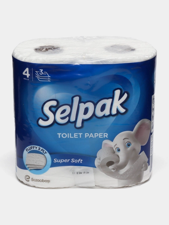 Qog'oz sochiq ''Selpak'', Super yumshoq, 3 qatlamli, har bir paketga 4 ta rulon