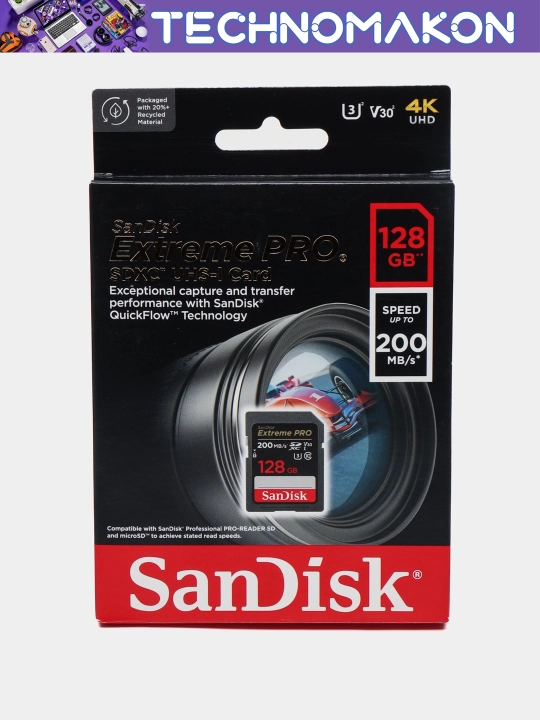 Fotoapparat uchun xotira kartasi Sandisk Extreme Pro SDXC UHS-I card, 128 GB, 200Mb/s