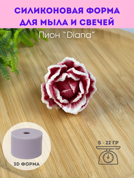 Sovun va shamlar uchun silikon qolip, "Diana" pion, S, M, XL va toplam